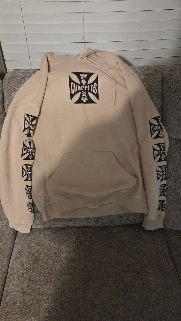 West Coast Choppers Iron Cross Long Beach CA Pullover Hoodie Beige XL